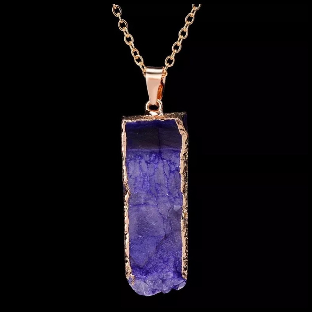 Natural Quartz Crystal Purple Gold Necklace - Picture 3 of 4